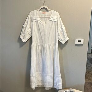 Seraphina London The Midi Pleat Dress White Cotton Seersucker‎